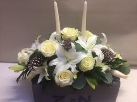 Christmas Rose & Lily Candle Arrangement