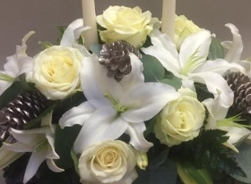 Christmas Rose & Lily Candle Arrangement